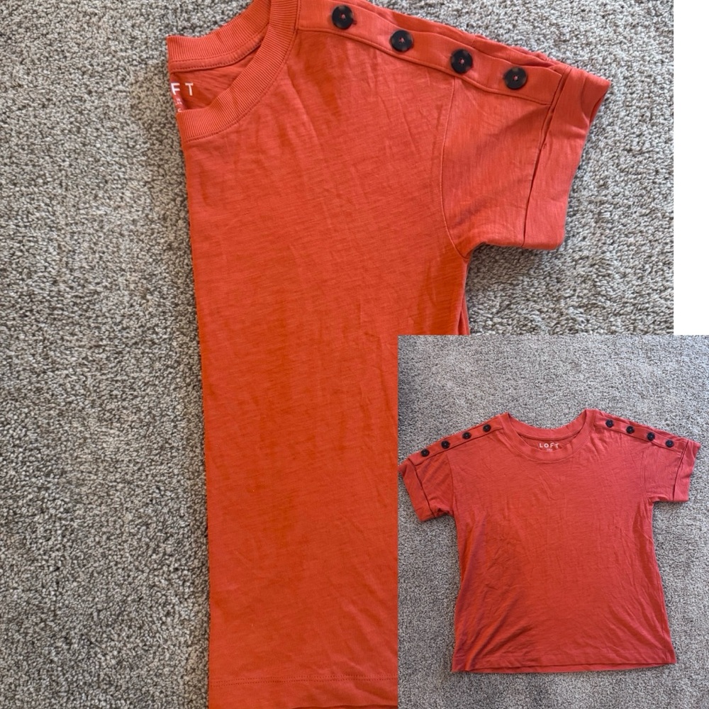 LOFT Coral Button-Shoulder Short Sleeve Tee